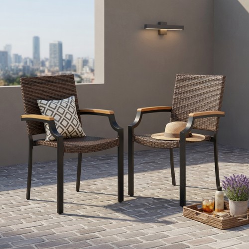 Brown wicker stackable patio - wicker,